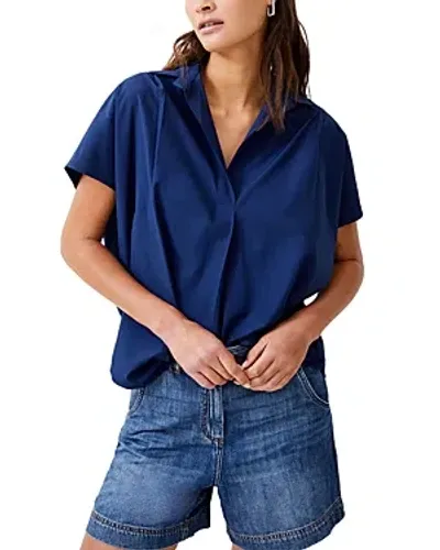 French Connection Collared High Low Shirt In Midnight Blue