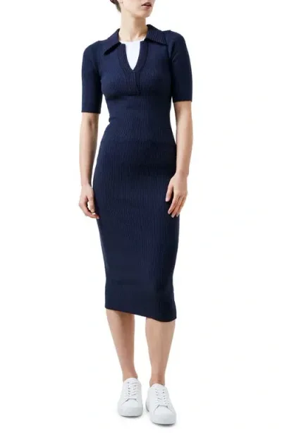 French Connection Cosysoft Polo Rib Midi Sweater Dress In Marine