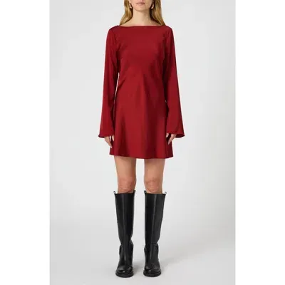 French Connection Ennis Long Sleeve Satin Minidress In Red