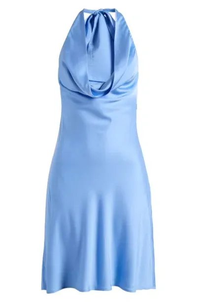 French Connection Ennis Satin Halter Minidress In Dusted Blue