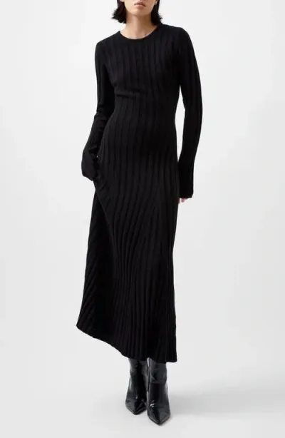 French Connection Long Sleeve Rib Maxi Sweater Dress In Black