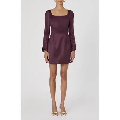 French Connection Long Sleeve Satin Minidress In Purple