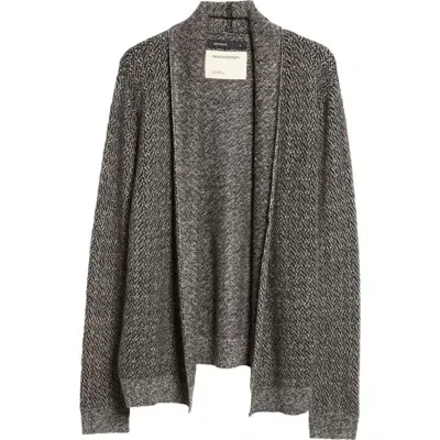 Frenckenberger Hamza Open Front Cashmere & Silk Herringbone Cardigan In Blocked Black/beige