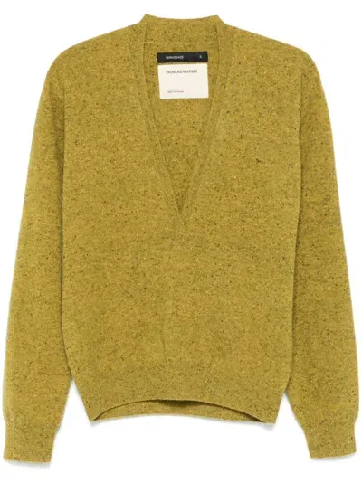 Frenckenberger Mini Deep V-neck Sweater In Yellow