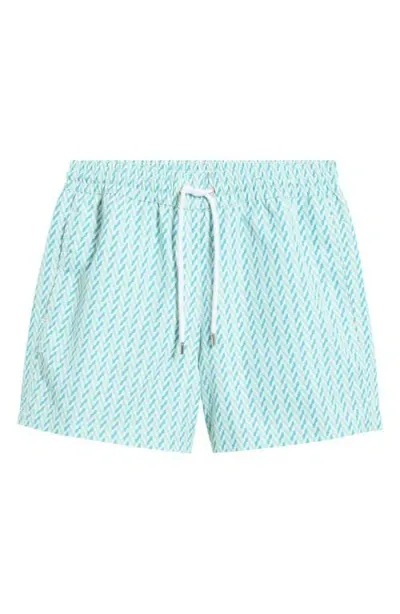 Frescobol Carioca Copacabana Sport Swim Trunks In White Sand And Club Green