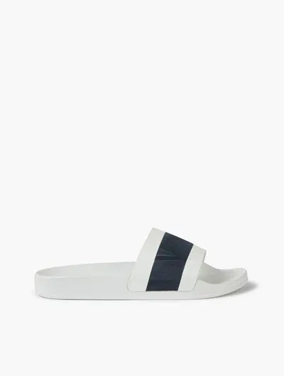 Frescobol Carioca Humberto Stripe Sliders In White & Navy