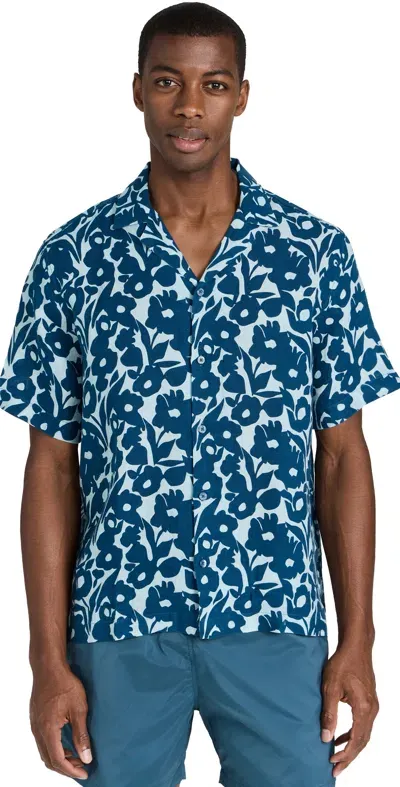 Frescobol Carioca Roberto Perennial Print Linen Shirt Perennial Blue & Seafoam