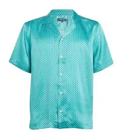 Frescobol Carioca Roberto Star Print Silk Shirt In Peacock Blue