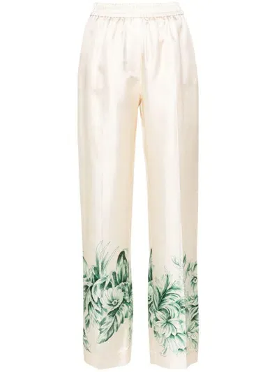 F.r.s. - For Restless Sleepers Silk Printed Trousers In Green