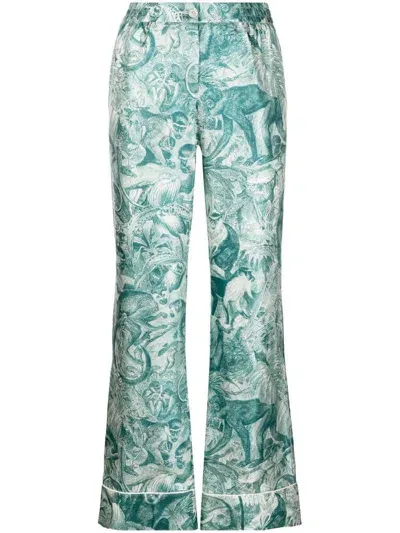 F.r.s For Restless Sleepers Graphic-print Silk Palazzo Pants In Green