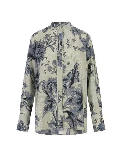 F.r.s For Restless Sleepers Etna Shirt With Renaissance Flowers In Green