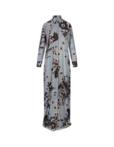 F.r.s For Restless Sleepers Light Blue Antea Long Dress With Flower Bouquet Print