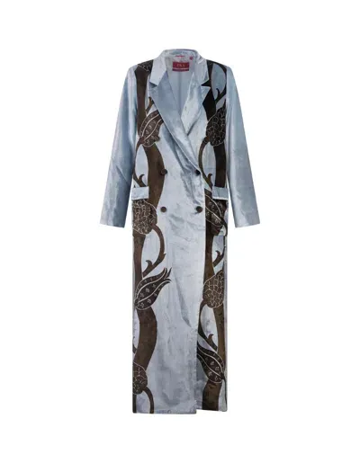 F.r.s For Restless Sleepers Light Blue Proto Long Coat With Venetian Decorated Stripes