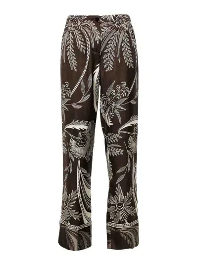 F.r.s For Restless Sleepers Printed Silk Trousers In Marrón