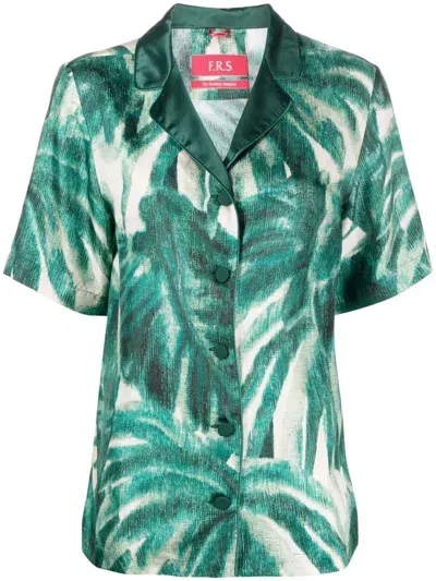 F.r.s . Printed Silk Pajama Shirt In Green