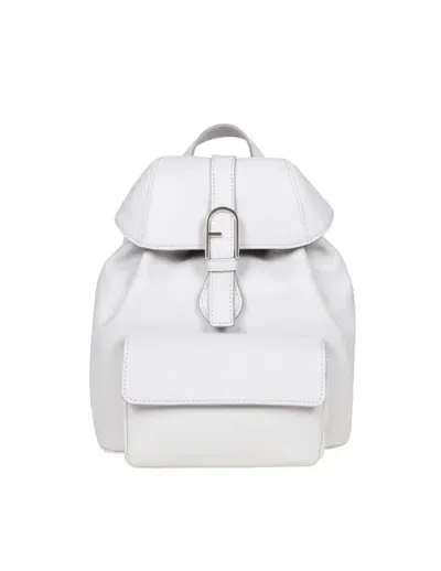 Furla Flow Leather Backpack In Marshmallow