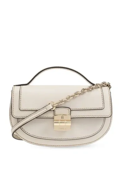 Furla Club 2 Foldover Top Mini Shoulder Bag In Cream