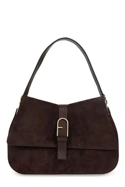 Furla Flow Foldover Large Shoulder Bag In Brown