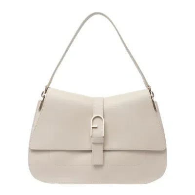 Furla Flow Logo Plaque Large Tote Bag In Blanco