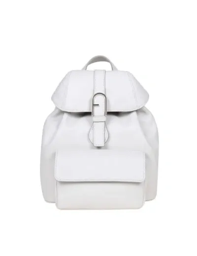 Furla Flow Buckle-detailed Backpack In White