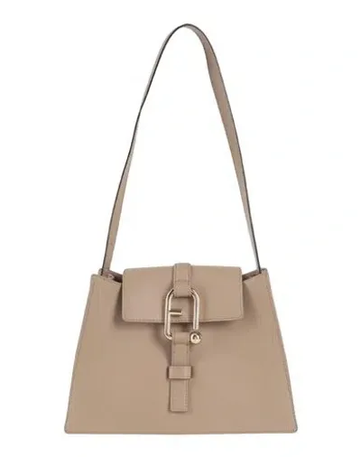 Furla Nuvola S Shoulder Bag Woman Shoulder Bag Khaki Size - Leather In Beige