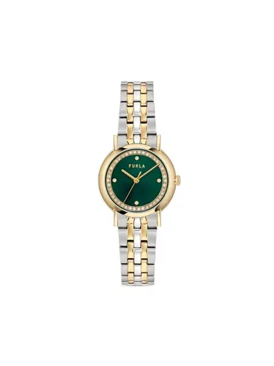 Furla Gold And Silver Tone Watch In Green