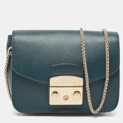 Pre-owned Furla Green Leather Mini Metropolis Chain Crossbody Bag