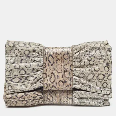 Pre-owned Furla Grey/silver Snakeskin Embossed Leather Bow Clutch