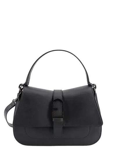 Furla Logo-plaque Leather Shoulder Bag In Black