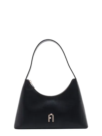 Furla Leather Shoulder Bag With Metal Arco Logo In Black