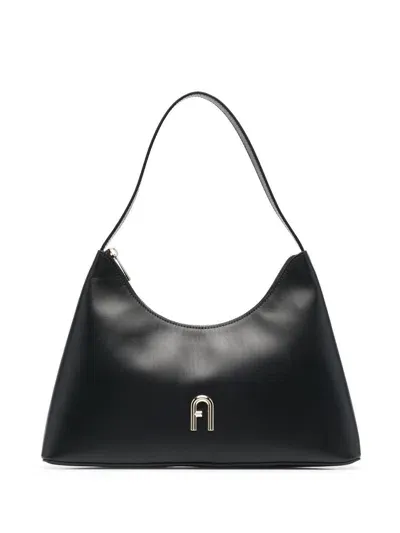 Furla Logo-plaque Leather Shoulder Bag In Black