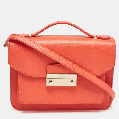 Pre-owned Furla Orange Leather Metropolis Top Handle Bag