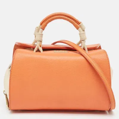 Pre-owned Furla Orange/light Beige Leather Mini Venus Satchel