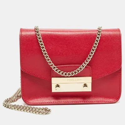 Pre-owned Furla Red Leather Mini Metropolis Chain Shoulder Bag