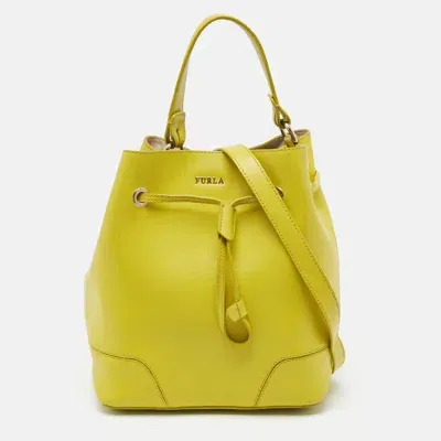 Pre-owned Furla Yellow Leather Stacy Drawstring Bucket Bag