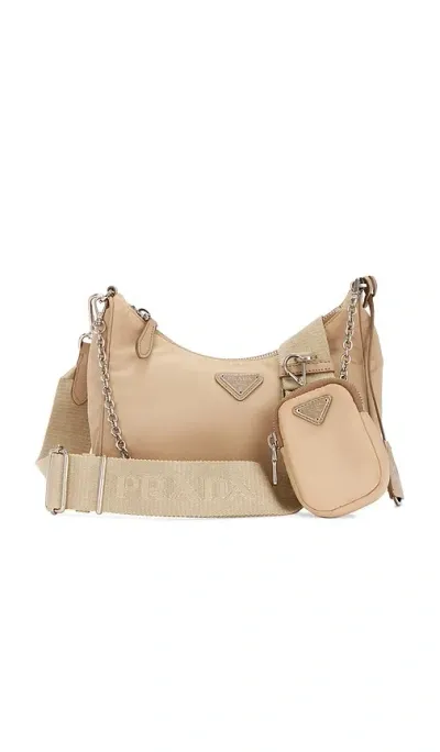 Fwrd Renew Prada Nylon Shoulder Bag In Beige