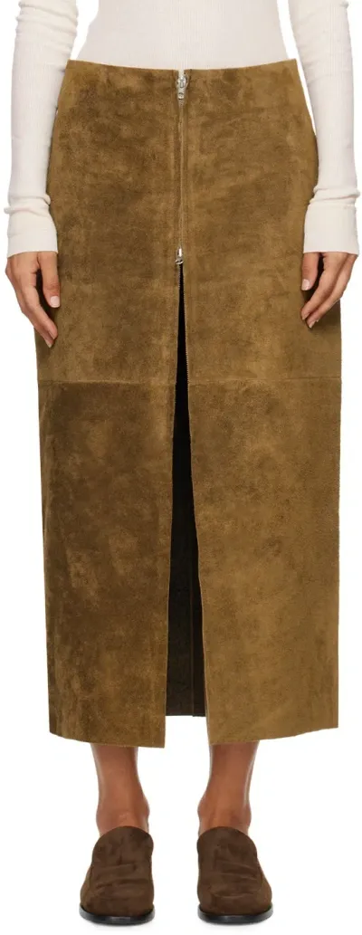 Gabriela Coll Garments Brown No.296 Midi Skirt In 69 - Brown Suede