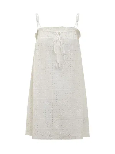 Ganni Anglaise Strap Dress In White