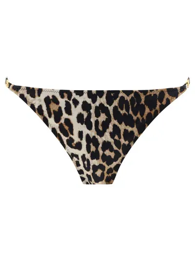 Ganni Animalier Bikini Bottom In Beige