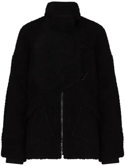 Ganni Asymmetric Boucle Buttoned Jacket In Black