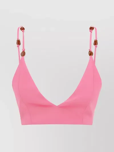 Ganni Bead-detailing Satin Top In Pink