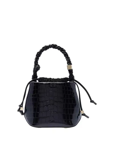 Ganni Black Bou Croco Bucket Bag In Negro