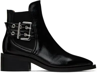 Ganni Black Chunky Buckle Chelsea Boots In 099 Black