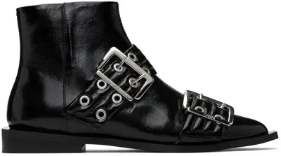 Ganni Black Feminine Buckle Flat Boots