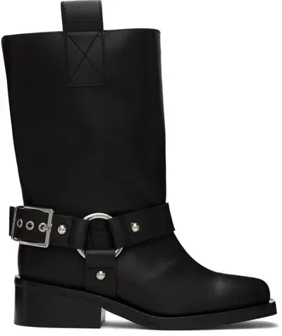 Ganni Buckle-strap Leather Biker Boots In Black