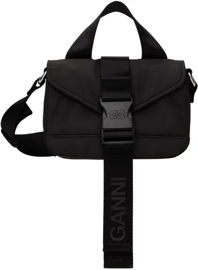 Ganni Black Tech Mini Satchel Bag In 099 Black