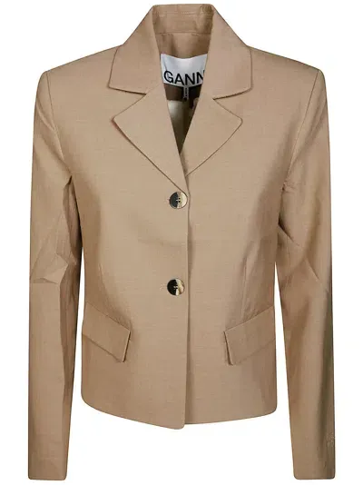 Ganni Blazer Drapey Melenge Fittato In Beige