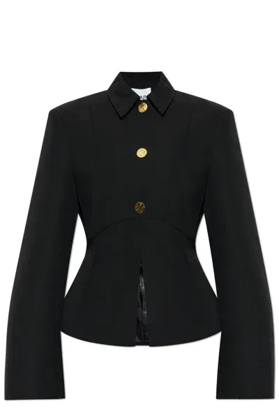 Ganni Blazer With Embossed Logo On Sleeve In Black