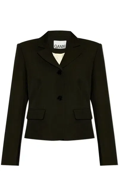 Ganni Blazer With Open Lapels In Black