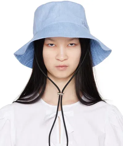 Ganni Blue Chin Strap Denim Bucket Hat In 646 Baby Blue